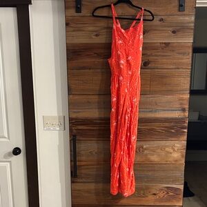 Vibrant Orange Floral Jumpsuit